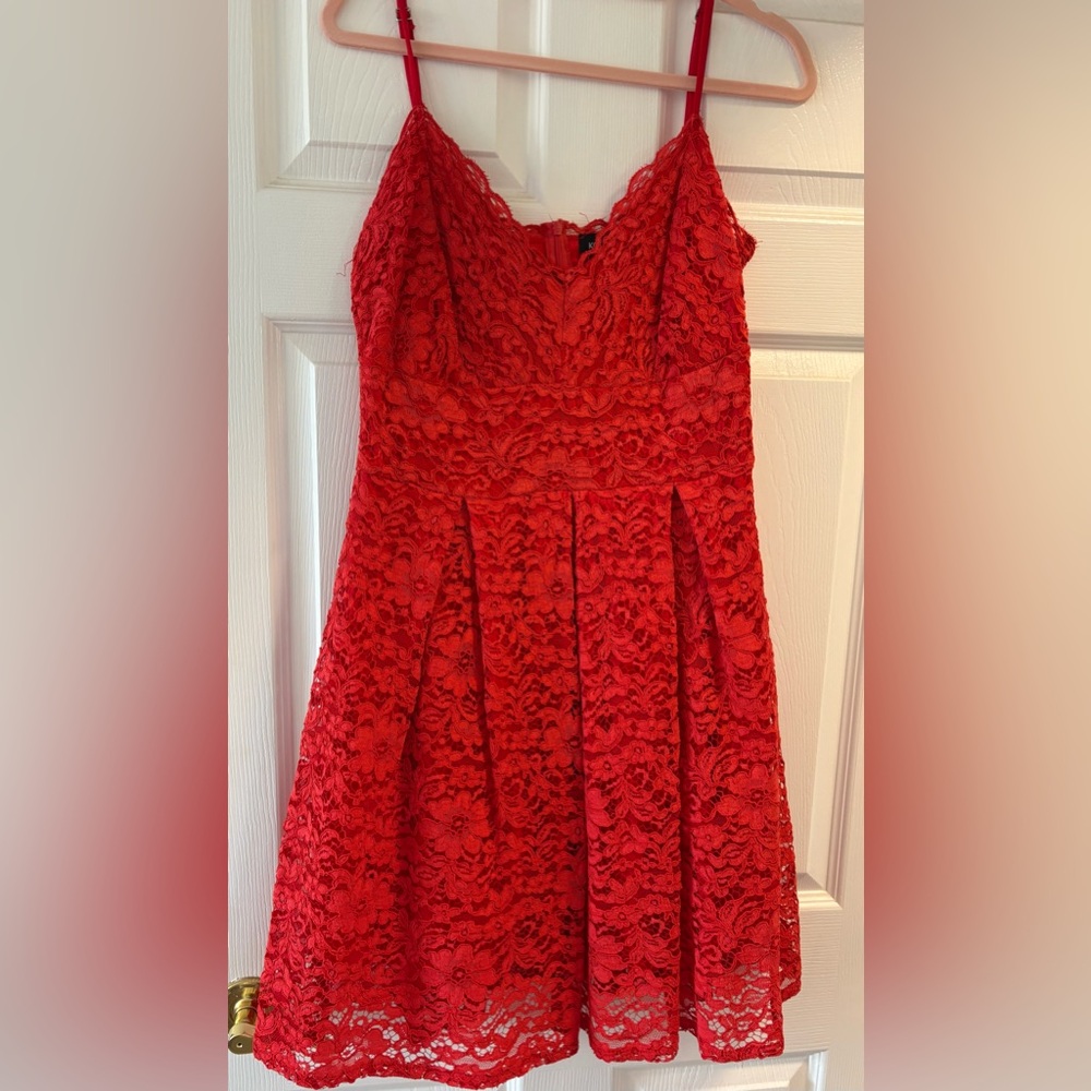 Kookai Vibrant Red Lace Midi Dress